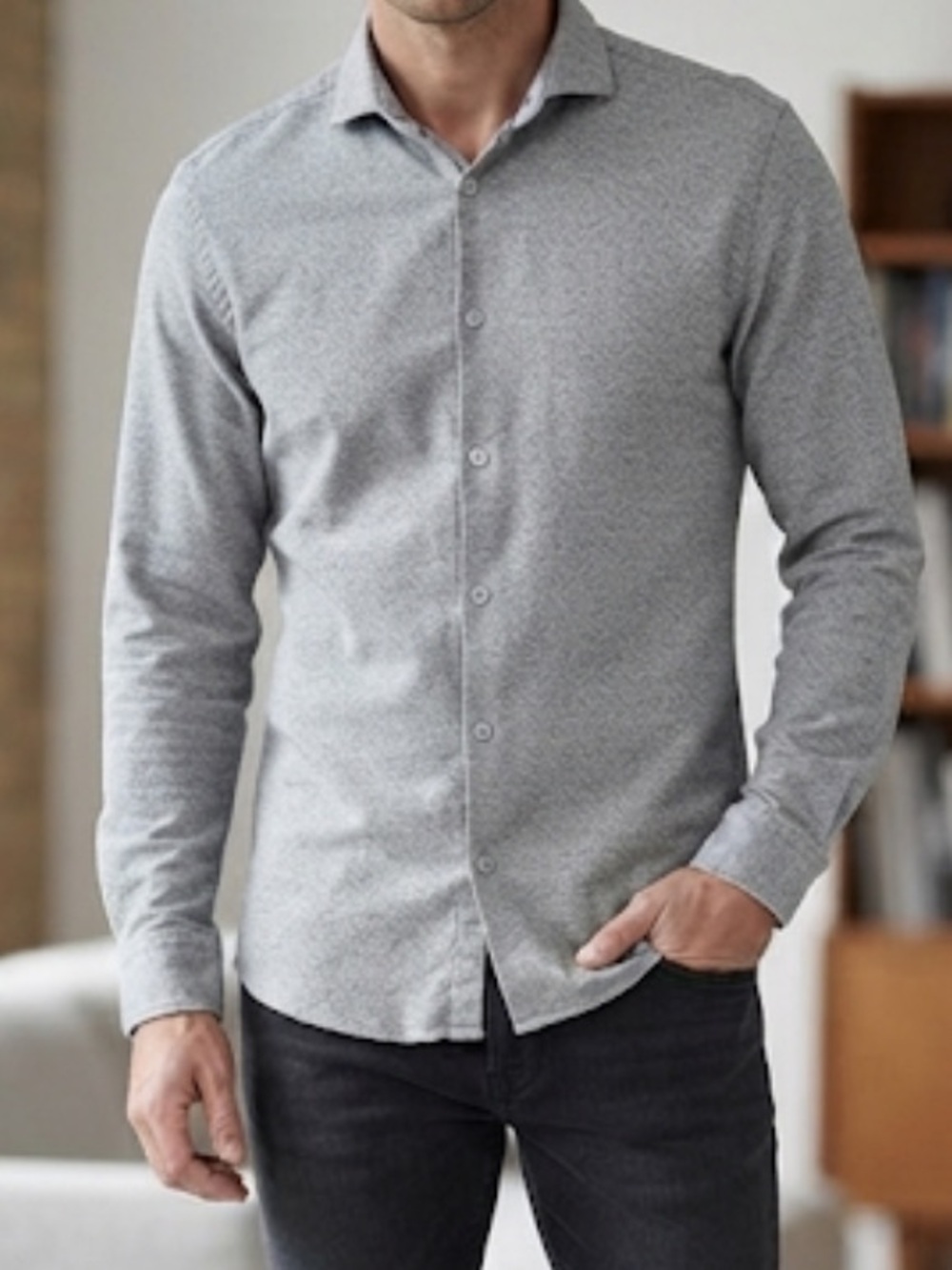 LARSSON & CO. Grey Button Down With Black Specks Swedish Medium